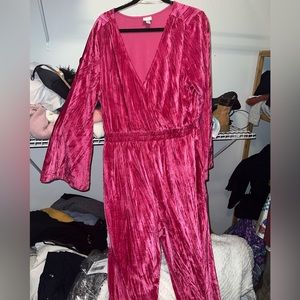 Hot pink, crinkle velvet jumpsuit